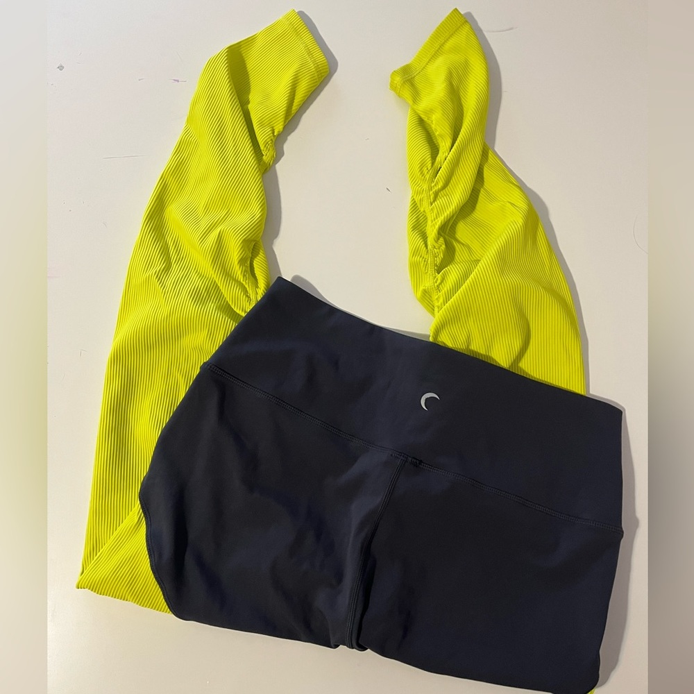 Zyia Active Leggings Neon Yellow Parallel Luxe Hi-Rise 7/8 Size 8-10